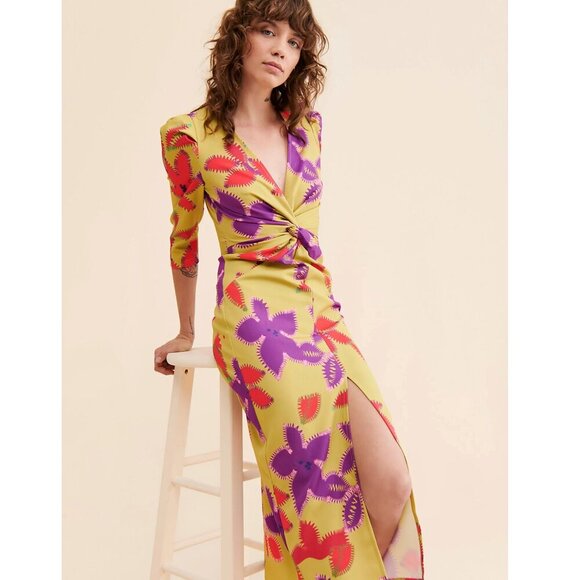 Laagam Lea Midi Dress Colorful Maximalist Green Purple Red Size X-Small - Picture 2 of 9